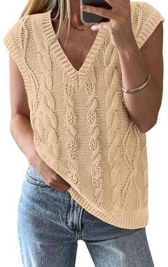 BTFBM Women's V-Neck Sleeveless Cable Knit Sweater Vest
